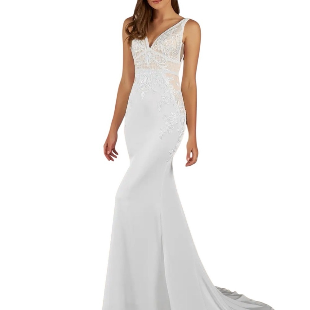 AZAZIE Arbor Diamond White Champagne Mermaid Lace Satin Dress - NWT